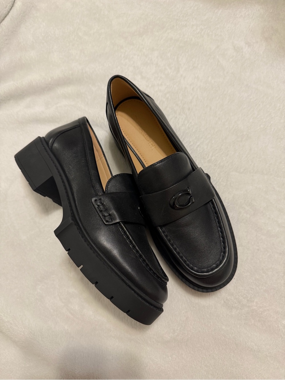 Coach Black Leather Penny Loafers with Signature Logo - Picture 2 of 3
